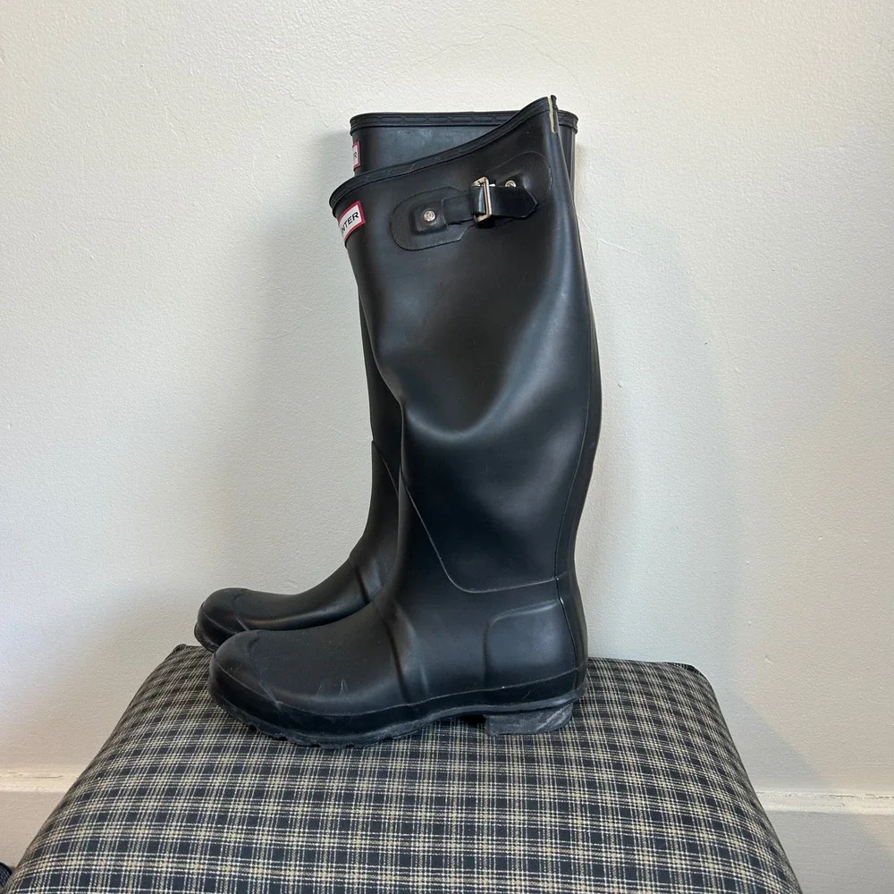 Hunter Original Tall Rain‎ Boots Women 8 Black Good Matte Waterproof
